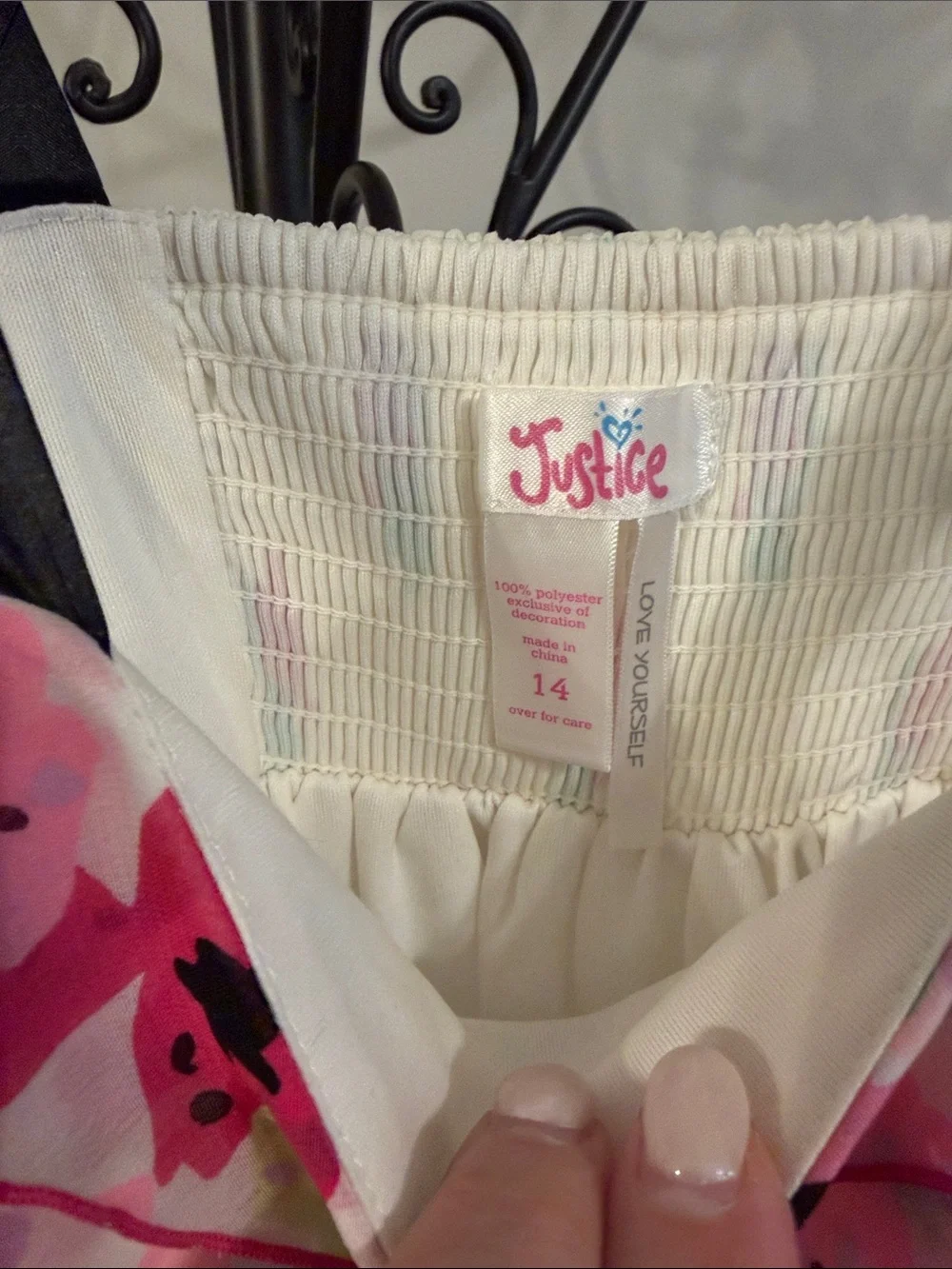Justice White Floral Sundress with Pink & Green Accents